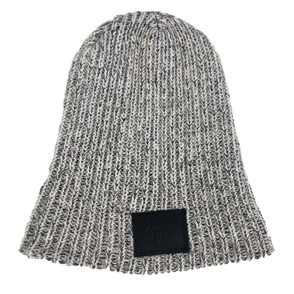 Love Your Melon Adult Cozy Knit Slouch Beanie Gray w/ Black Patch Made in USA